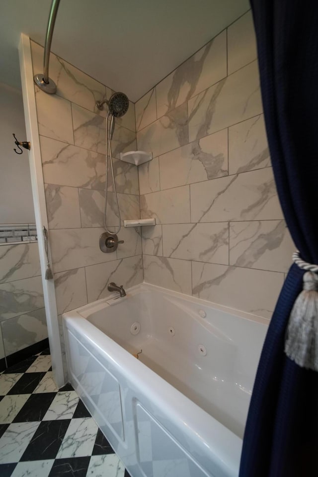 29 Columbia St, Houlton, ME 04730 - full bathroom with tile walls, a combined bath / shower with jetted tub, and marble look tiles