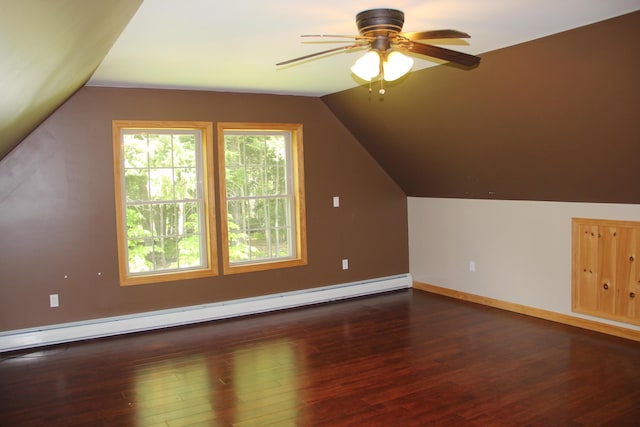 89 Drake Rd, Madison, ME 04950 - additional living space with baseboard heating, lofted ceiling, wood finished floors, ceiling fan, and baseboards