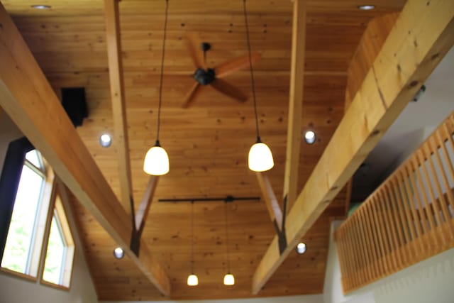 89 Drake Rd, Madison, ME 04950 - detailed view of wood ceiling, recessed lighting, and ceiling fan