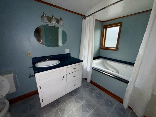 14 Somerset St, Millinocket, ME 04462 - bathroom with ornamental molding and vanity