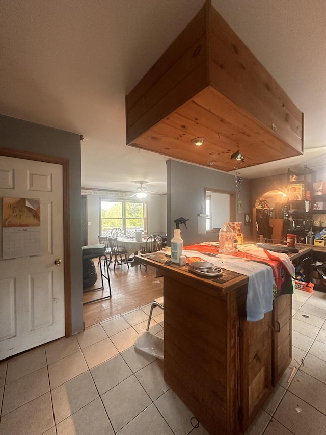 187 Purkis Rd, Buckfield, ME 04220 - kitchen featuring light tile patterned floors and ceiling fan