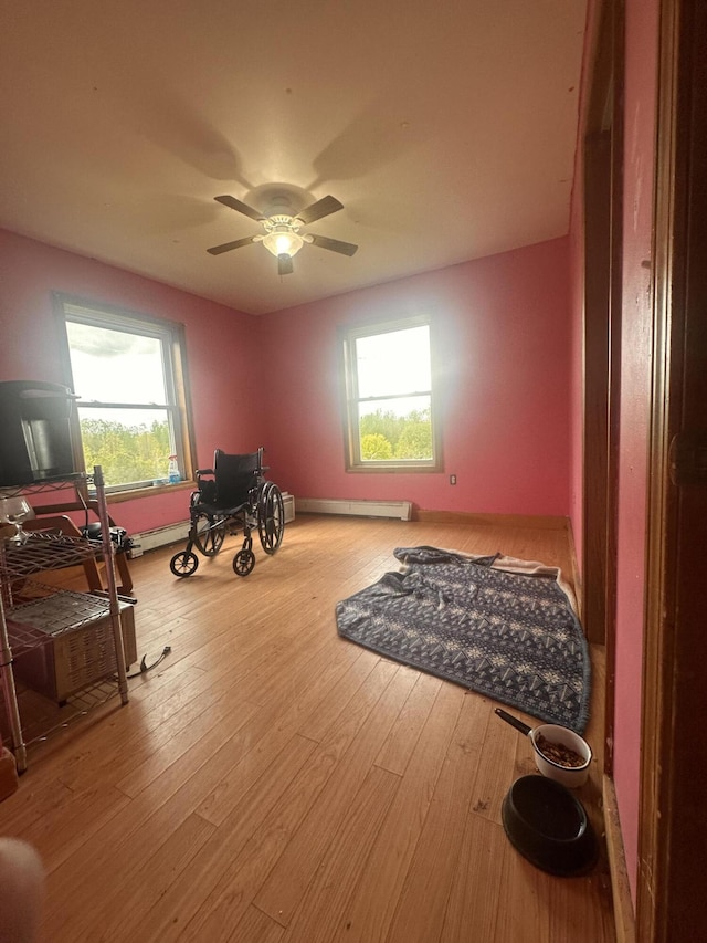 187 Purkis Rd, Buckfield, ME 04220 - game room with wood-type flooring, a ceiling fan, and plenty of natural light