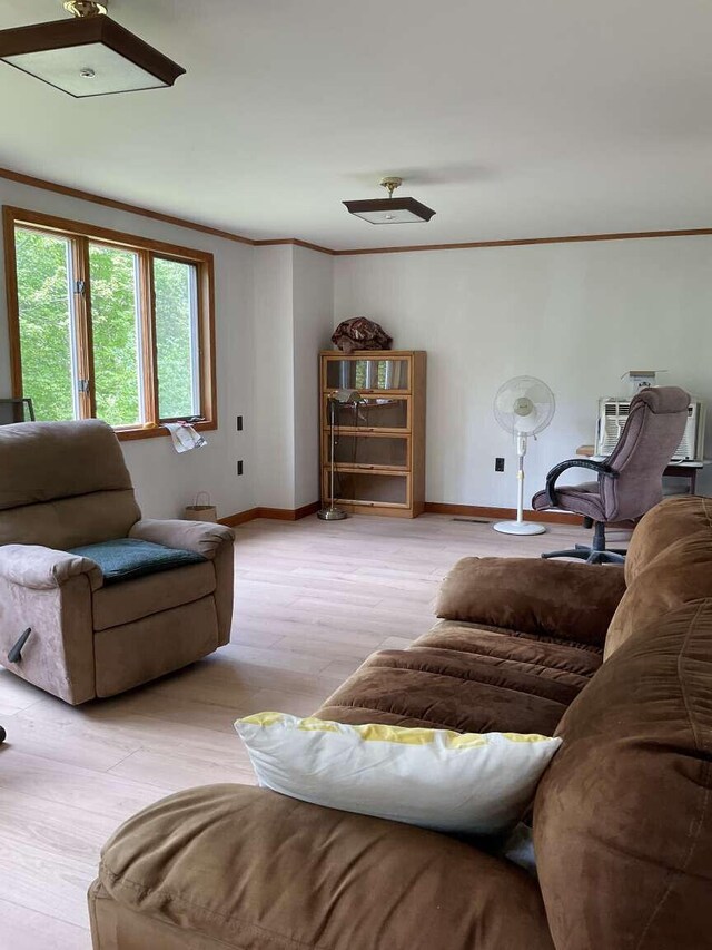 264 Watson Hill Rd, Limerick, ME 04048 - living area featuring crown molding, baseboards, and wood finished floors