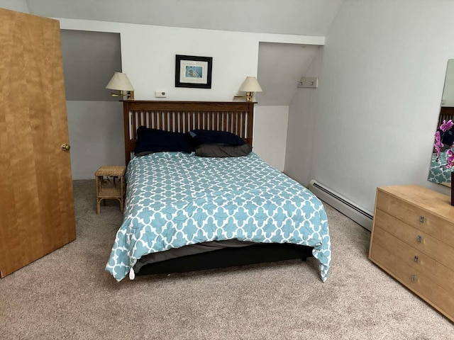 2011 Clark St, Carrabassett Valley, ME 04947 - bedroom featuring baseboard heating, carpet flooring, and lofted ceiling