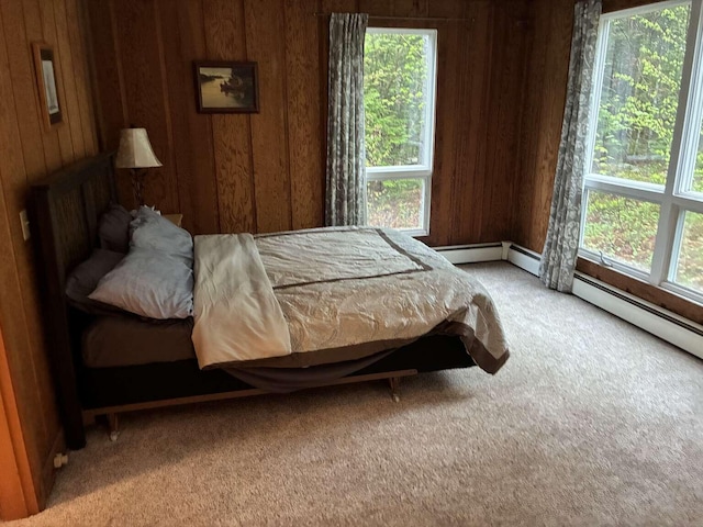 2011 Clark St, Carrabassett Valley, ME 04947 - carpeted bedroom featuring multiple windows and wood walls