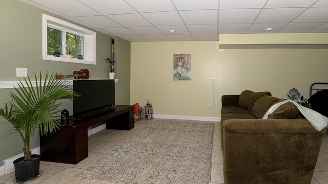 93 Maple St, Fryeburg, ME 04037 - living area featuring a drop ceiling, baseboards, tile patterned floors, and recessed lighting