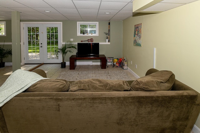 93 Maple St, Fryeburg, ME 04037 - living room with baseboards, french doors, recessed lighting, and a drop ceiling