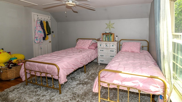 93 Maple St, Fryeburg, ME 04037 - bedroom with lofted ceiling, ceiling fan, and a closet