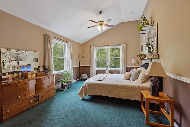 25 Parmenter Ter, China, ME 04358 - bedroom featuring vaulted ceiling, dark carpet, and a ceiling fan
