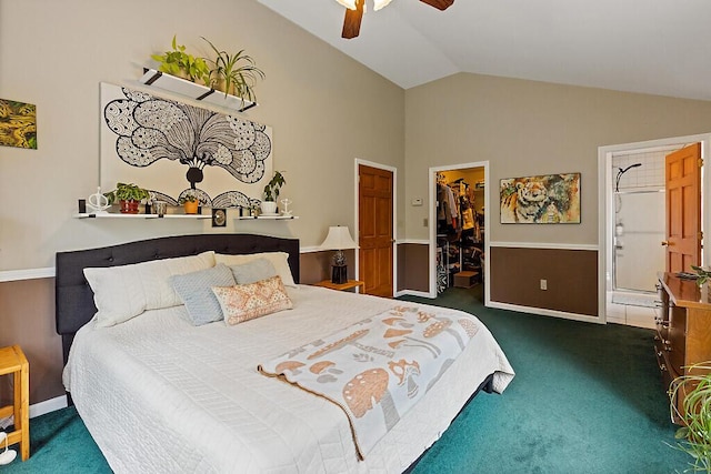 25 Parmenter Ter, China, ME 04358 - bedroom with a spacious closet, carpet, a closet, ensuite bathroom, and high vaulted ceiling