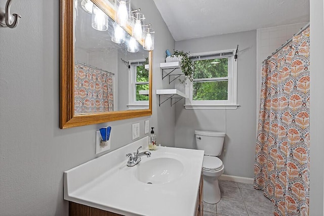 25 Parmenter Ter, China, ME 04358 - full bath featuring vanity, toilet, tile patterned floors, baseboards, and curtained shower
