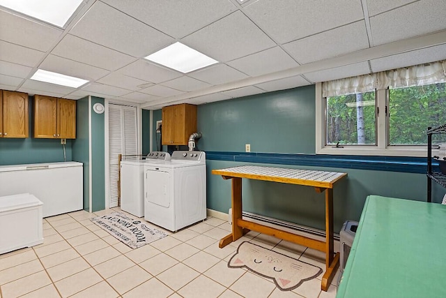 25 Parmenter Ter, China, ME 04358 - laundry room featuring cabinet space, washer and dryer, and light tile patterned flooring
