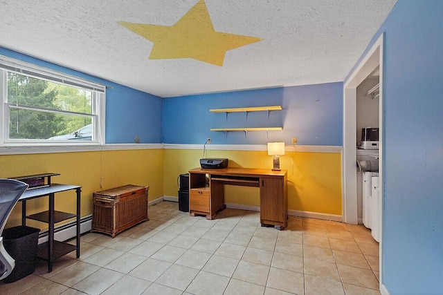 25 Parmenter Ter, China, ME 04358 - home office with a textured ceiling, light tile patterned floors, a baseboard radiator, and baseboards