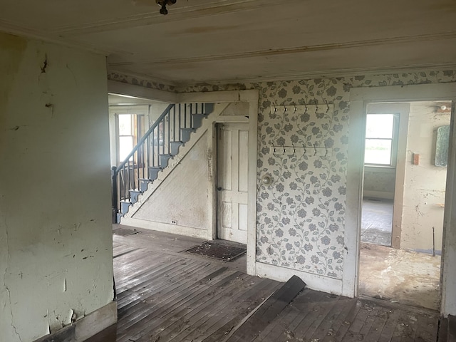 722 Farmington Rd, Strong, ME 04983 - stairway featuring hardwood / wood-style flooring