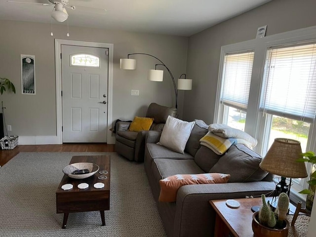 224 N St Unit 101-102, Saco, ME 04072 - living area with wood finished floors and ceiling fan