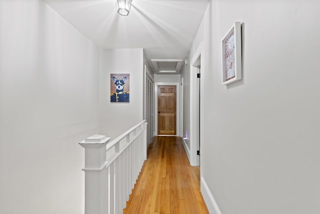 224 N St Unit 101-102, Saco, ME 04072 - hallway with attic access, light wood-type flooring, an upstairs landing, and baseboards