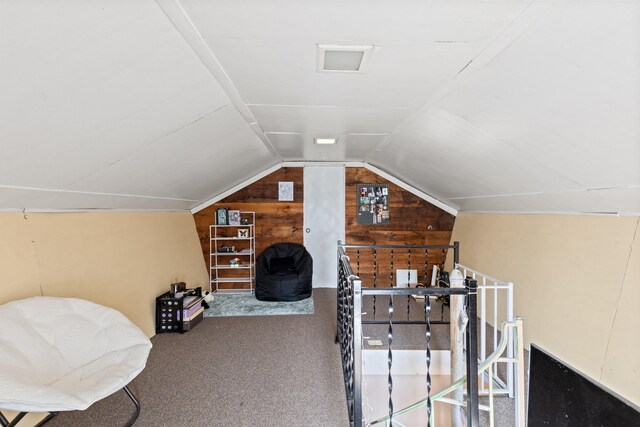 224 N St Unit 101-102, Saco, ME 04072 - interior space with lofted ceiling, wood walls, and carpet floors
