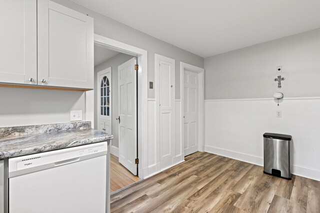 224 N St Unit 101-102, Saco, ME 04072 - kitchen with white dishwasher, light wood-type flooring, white cabinets, and light stone countertops
