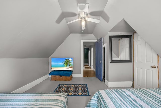 43 Whales Back Rd, Sullivan, ME 04664 - bedroom with lofted ceiling and a ceiling fan