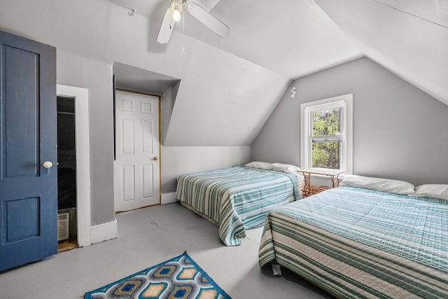 43 Whales Back Rd, Sullivan, ME 04664 - carpeted bedroom with a ceiling fan and vaulted ceiling