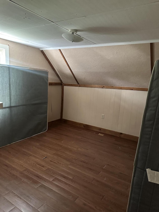 163 Court St, Bangor, ME 04401 - bonus room featuring vaulted ceiling, dark wood-style flooring, and wood walls