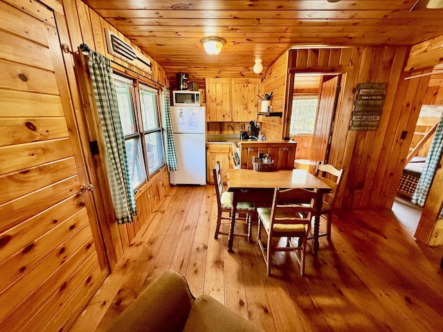 15 Wilson Pond Rd (Hedgehog), Unit Hedgehog Greenville, ME 04441 - dining area featuring wooden walls, light wood-style flooring, and wood ceiling