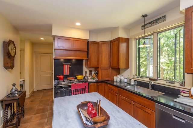 337 Washington St, Camden, ME 04843 - kitchen featuring a sink, stainless steel dishwasher, plenty of natural light, brown cabinets, and recessed lighting