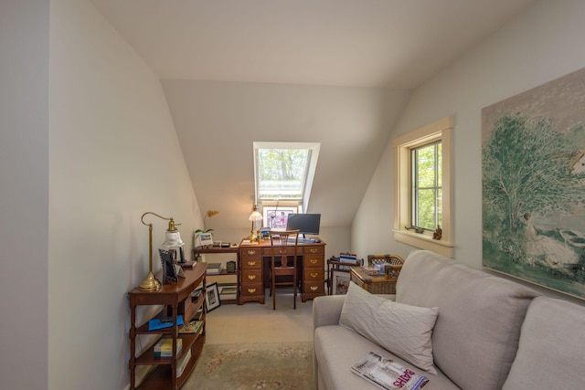 337 Washington St, Camden, ME 04843 - office area featuring lofted ceiling and light carpet