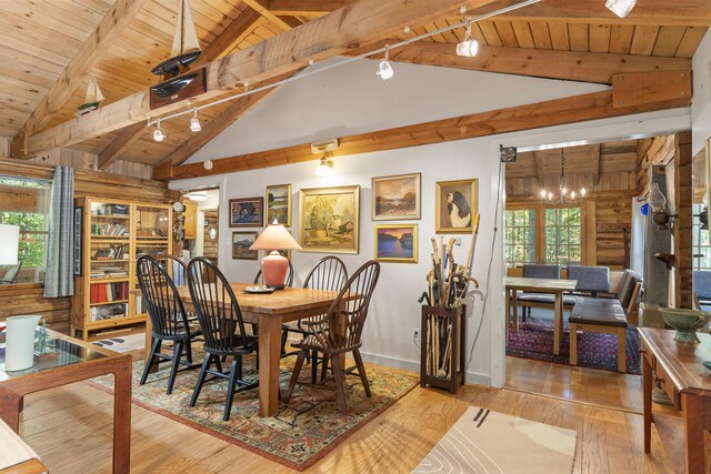 17 Spruce Meadow Ln, Jefferson, ME 04348 - dining room with wooden ceiling, hardwood / wood-style floors, and a chandelier