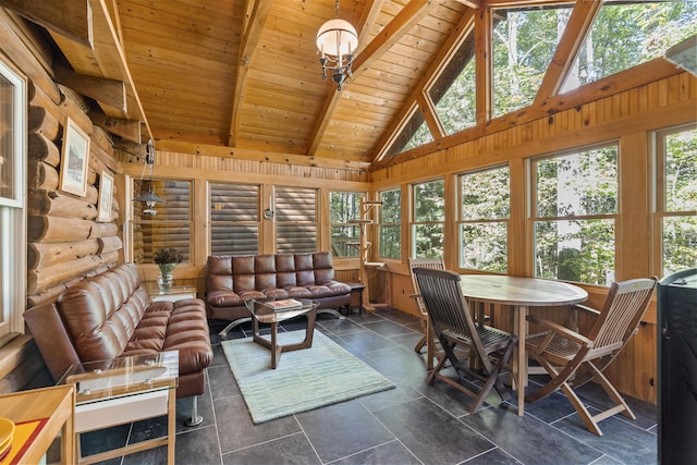 17 Spruce Meadow Ln, Jefferson, ME 04348 - sunroom with wood ceiling with exposed beams and high vaulted ceiling