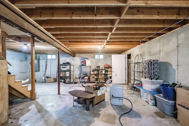 175 Lake House Rd, Naples, ME 04055 - basement with stairway, healthy amount of natural light, and electric panel