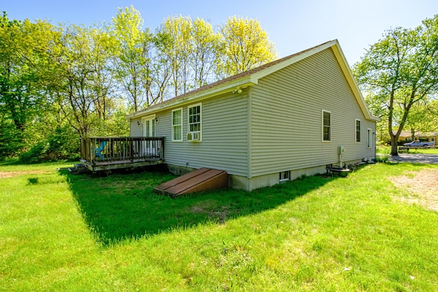 175 Lake House Rd, Naples, ME 04055 - view of side of home featuring a wooden deck and a lawn