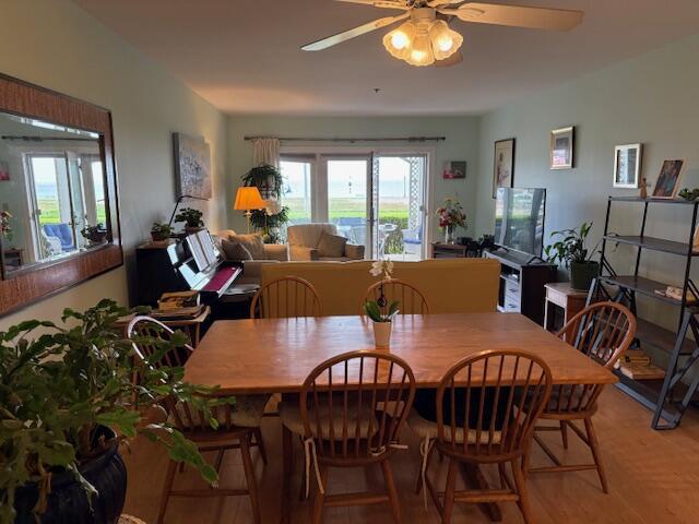31 Ocean Ave Unit 105, York, ME 03909 - dining area featuring ceiling fan and light wood-style flooring