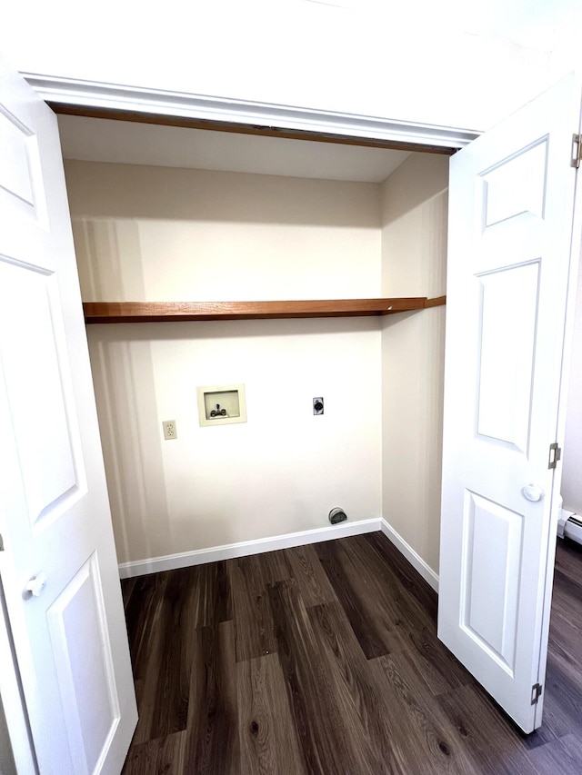 162 Beach St Unit 3, Saco, ME 04072 - laundry area featuring electric dryer hookup, hookup for a washing machine, dark wood-style floors, and baseboards