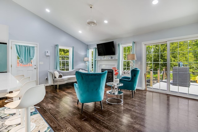 4 Dragonfly Cir, Limerick, ME 04048 - living room featuring wood finished floors, recessed lighting, a tiled fireplace, healthy amount of natural light, and baseboards