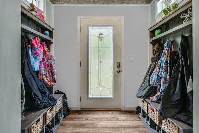 4 Dragonfly Cir, Limerick, ME 04048 - mudroom with wood finished floors, crown molding, baseboards, and plenty of natural light