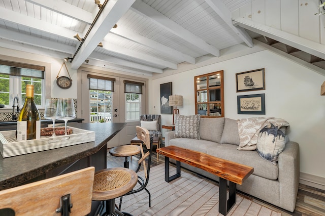 13 Ledge Rd Unit 3, Ogunquit, ME 03907 - living area with wood finished floors and beam ceiling