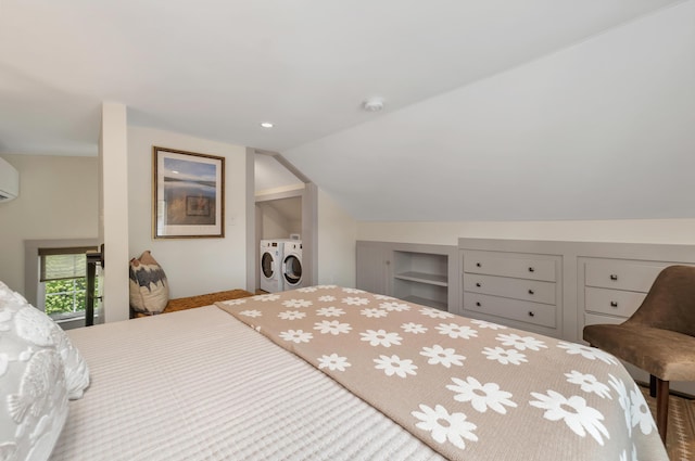 13 Ledge Rd Unit 3, Ogunquit, ME 03907 - carpeted bedroom with independent washer and dryer and vaulted ceiling