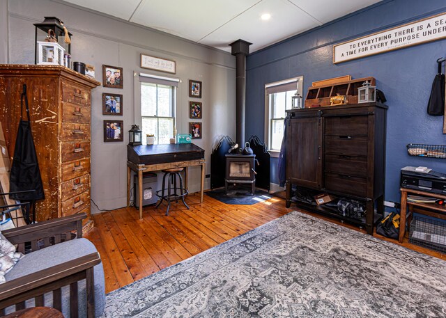 2103 US Highway 1, Sullivan, ME 04664 - office with a wood stove, hardwood / wood-style floors, and recessed lighting