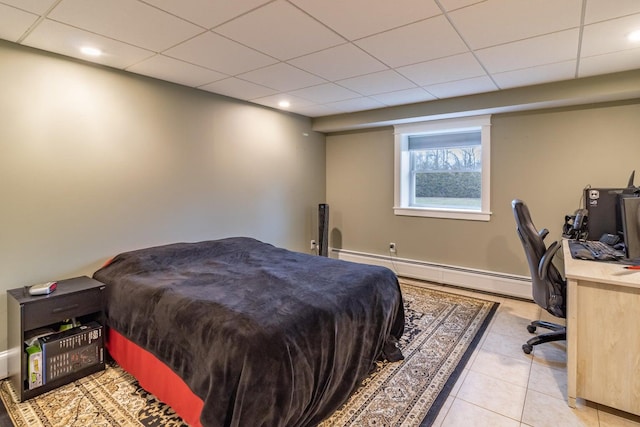 231 Parkway S, Brewer, ME 04412 - bedroom featuring baseboard heating, light tile patterned floors, a drop ceiling, recessed lighting, and a desk