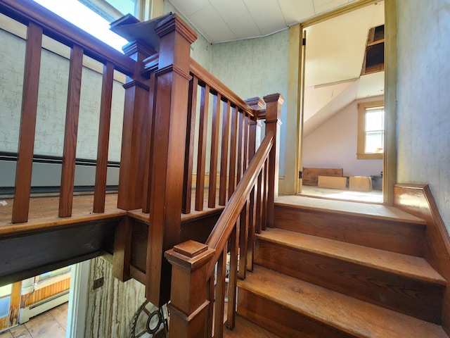 1542 Moosehead Trail Highway, Plymouth, ME 04969 - stairs with a baseboard radiator