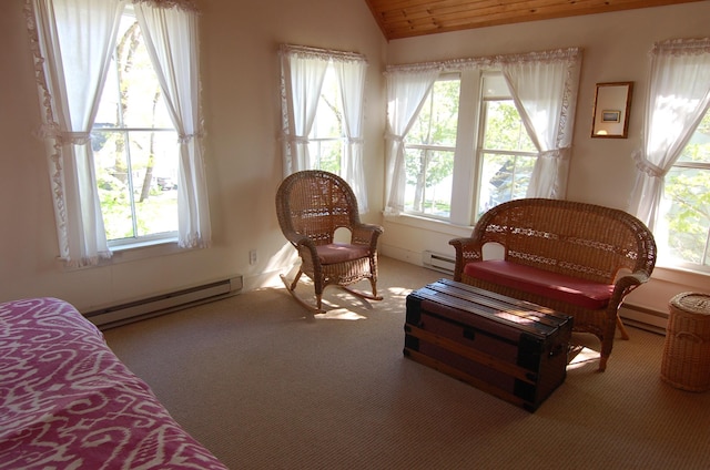 14 Auditorium Park, Northport, ME 04849 - living area featuring a baseboard heating unit, healthy amount of natural light, and vaulted ceiling