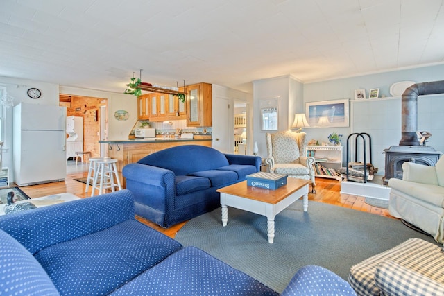 18 Scenic View Dr, Naples, ME 04055 - living room with a wood stove and light wood-type flooring