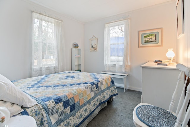 18 Scenic View Dr, Naples, ME 04055 - bedroom featuring ornamental molding, carpet, multiple windows, and baseboards
