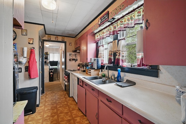 383 Main St, Pittsfield, ME 04967 - kitchen featuring a sink, range with electric stovetop, light countertops, and dishwasher