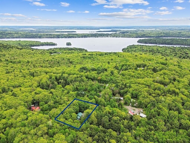 16 Trillium Ests, Rome, ME 04963 - aerial overview of property's location featuring property boundaries highlighted, a nearby body of water, and a heavily wooded area