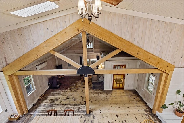16 Trillium Ests, Rome, ME 04963 - bonus room with a skylight, hardwood / wood-style flooring, a chandelier, and wood walls