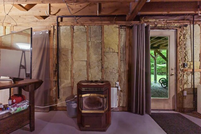 16 Trillium Ests, Rome, ME 04963 - basement featuring a wood stove