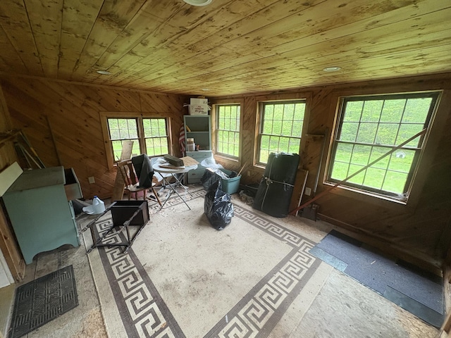 15 Sawyer Ln, Sanford, ME 04083 - dining space featuring wood ceiling and wooden walls