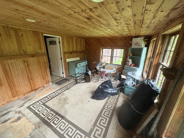 15 Sawyer Ln, Sanford, ME 04083 - unfurnished living room featuring wood walls and wood ceiling